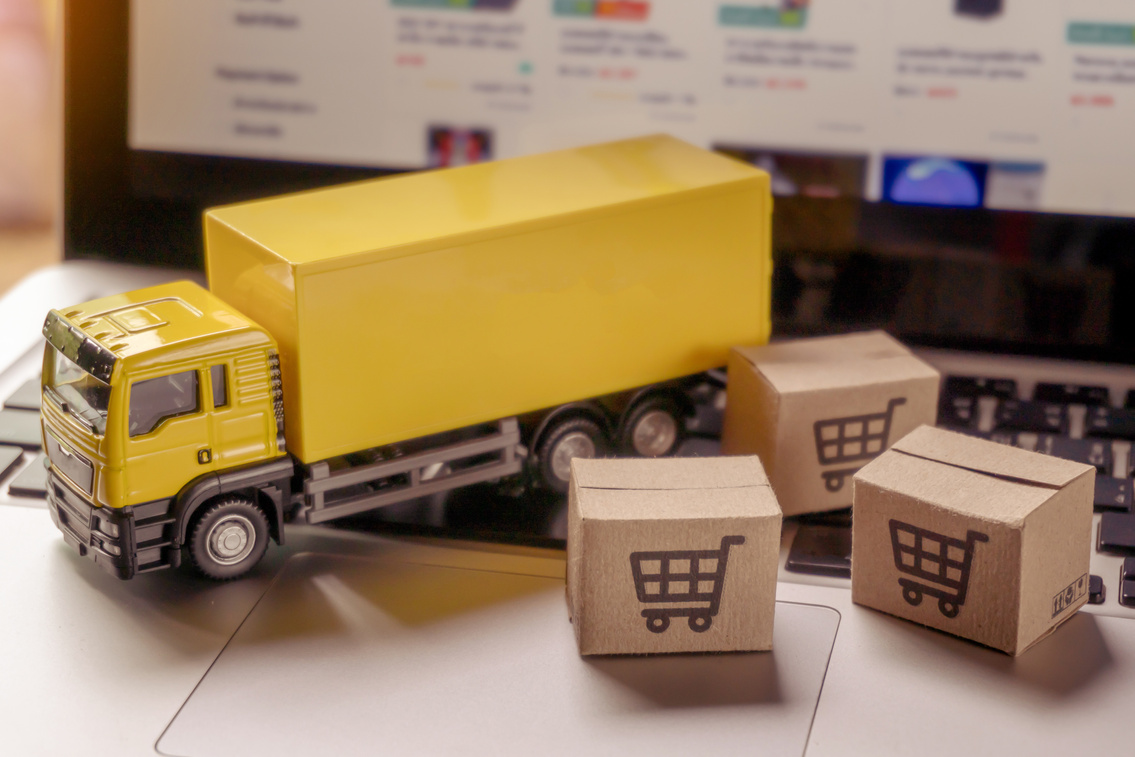 Logistics, and delivery service - Truck and paper cartons or